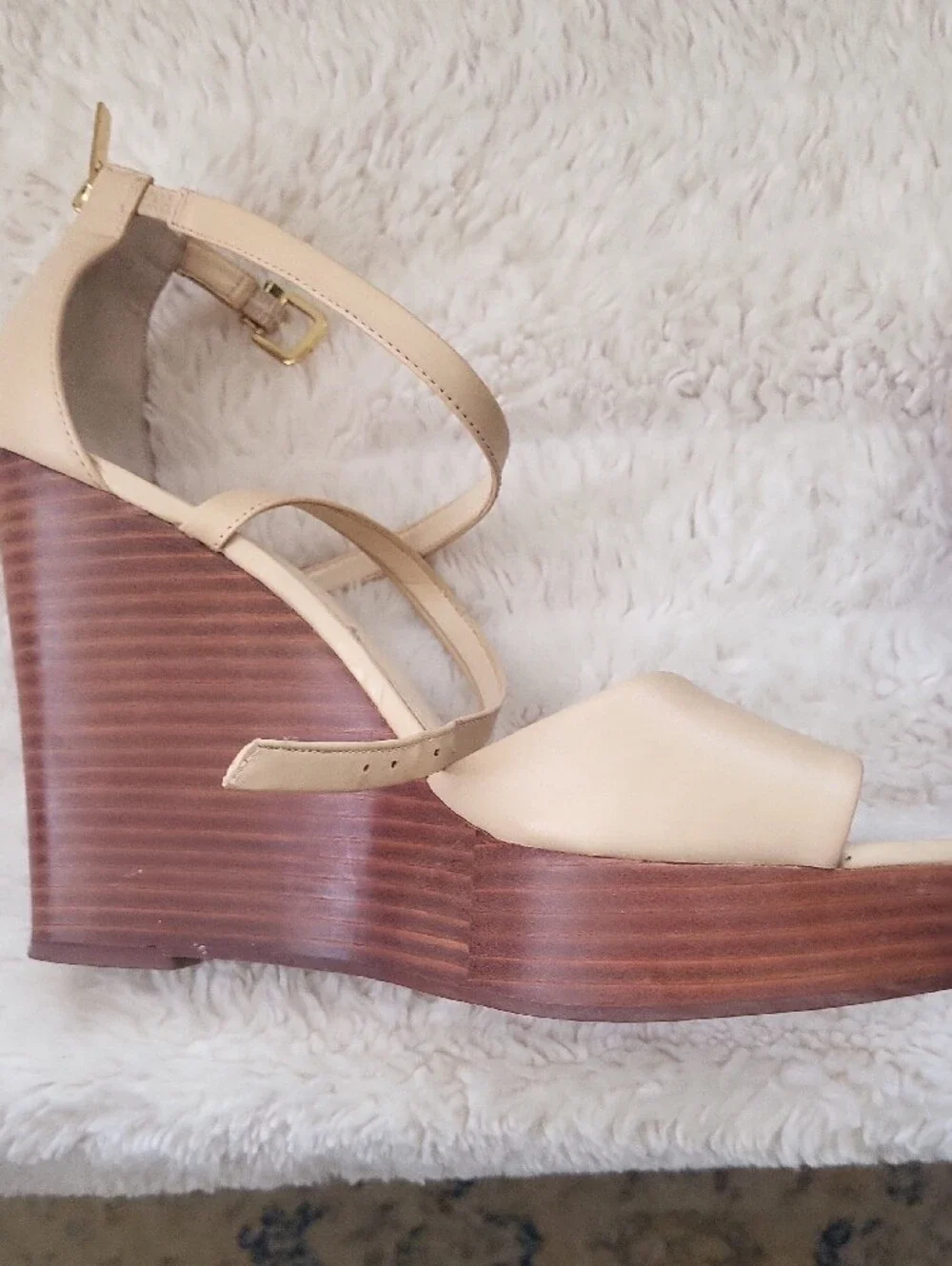 Banana Republic Cream Ankle-Strap Wedge Sandals